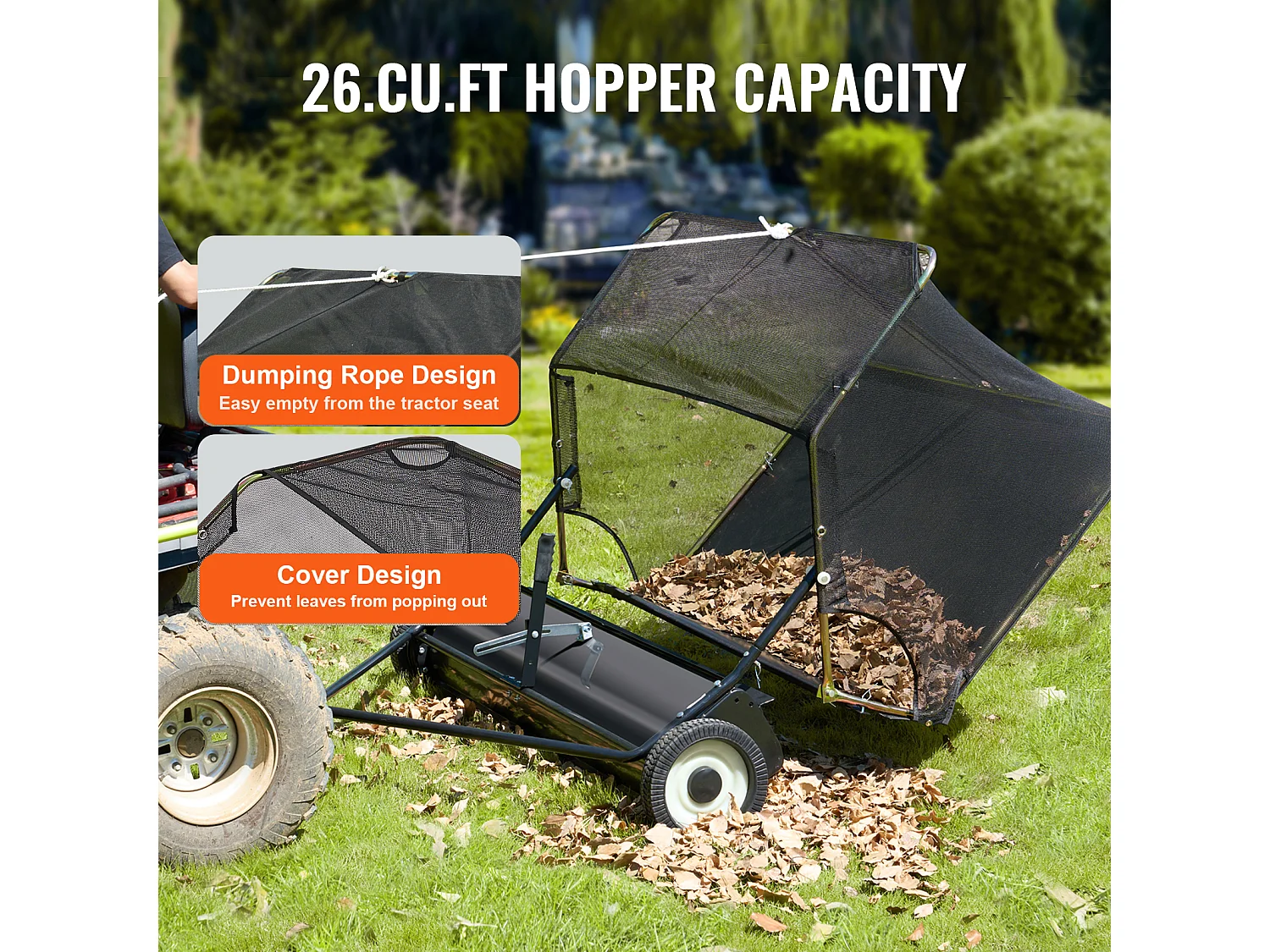 52 Zoll, 26 Kubikzoll. ft. Anhänge-Rasenkehrmaschine SucceBuy, Laubsammler