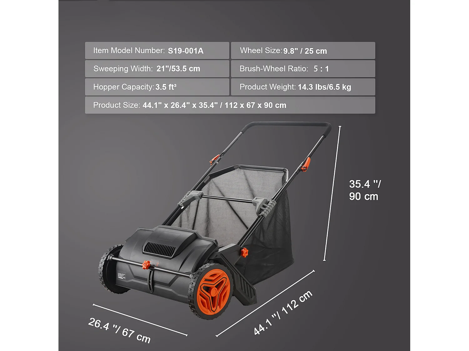 Barredora de Césped Manual SucceBuy de 21 Pulgadas con Recolector de Hojas y Césped de 3.5 Pies Cúbicos