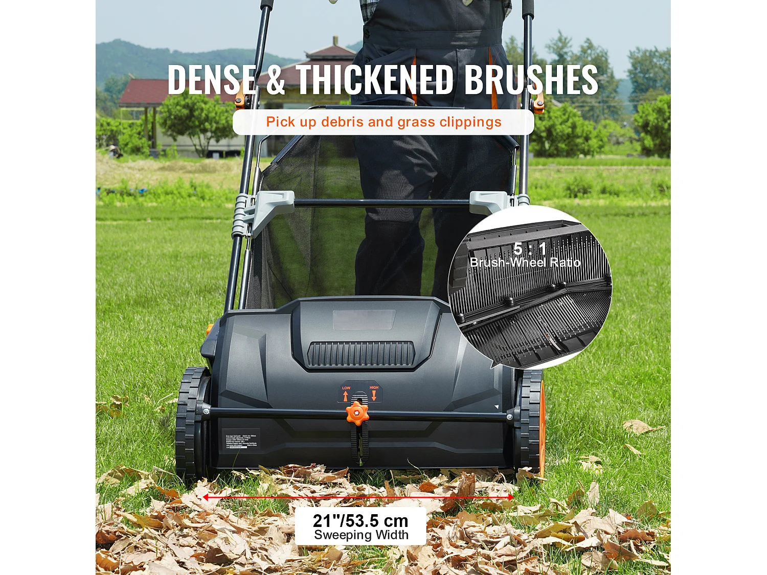 Barredora de Césped Manual SucceBuy de 21 Pulgadas con Recolector de Hojas y Césped de 3.5 Pies Cúbicos