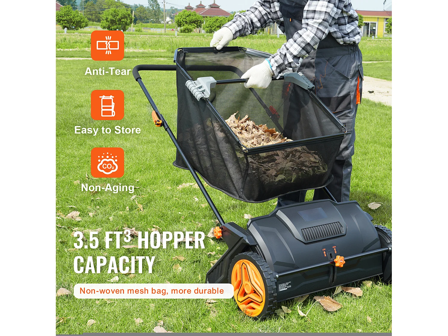 Barredora de Césped Manual SucceBuy de 21 Pulgadas con Recolector de Hojas y Césped de 3.5 Pies Cúbicos