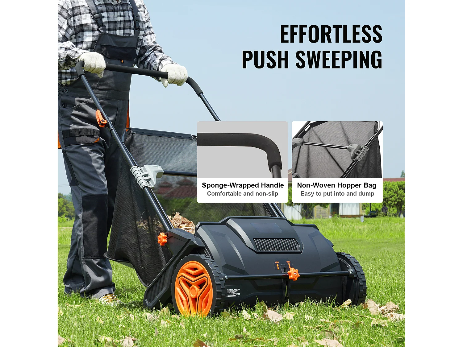 Barredora de Césped Manual SucceBuy de 21 Pulgadas con Recolector de Hojas y Césped de 3.5 Pies Cúbicos