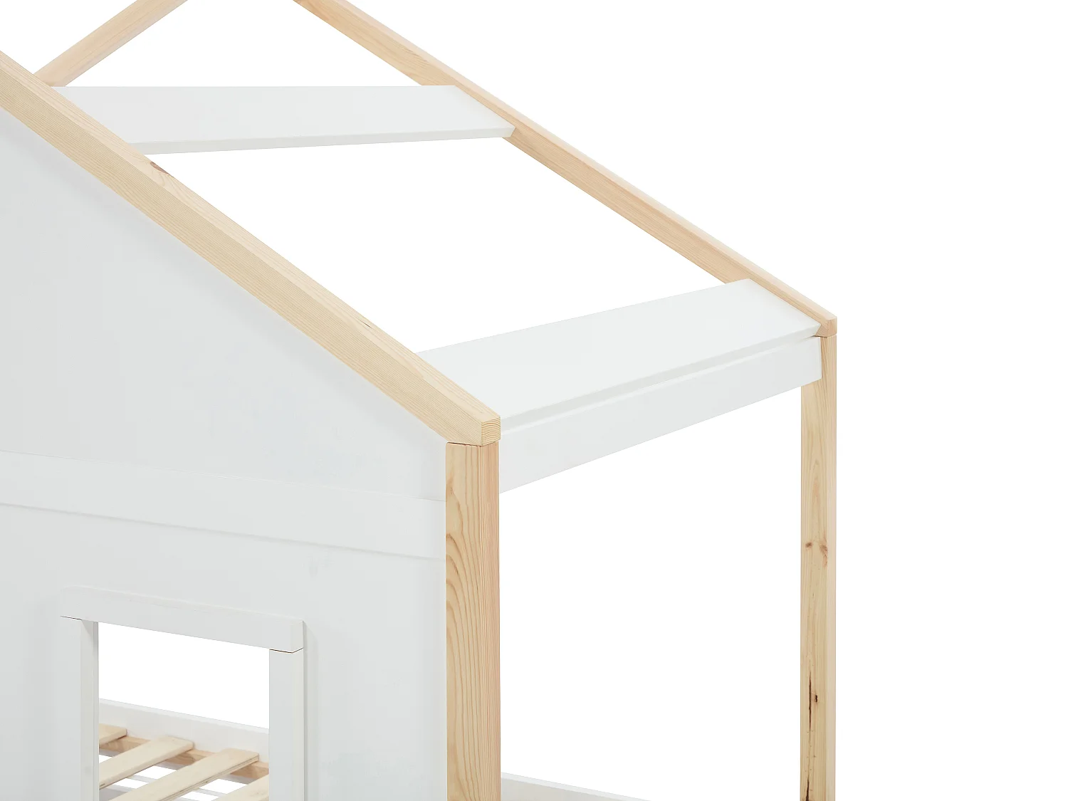 Lit cabane 90 x 190 cm avec tiroir - Pin et MDF - Coloris : Blanc et naturel - RINELYA