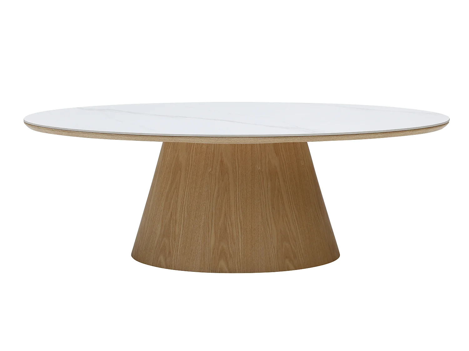 Table basse en céramique et placage chêne - Effet marbre blanc et naturel clair - ANTELADA