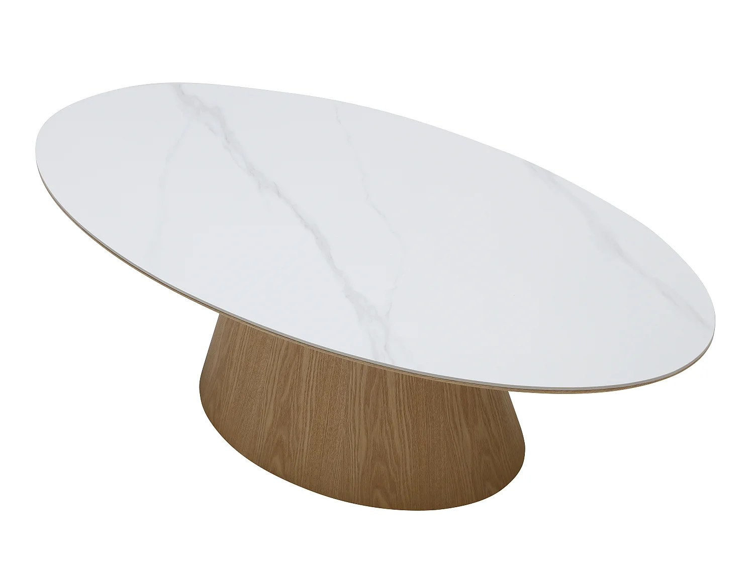 Table basse en céramique et placage chêne - Effet marbre blanc et naturel clair - ANTELADA
