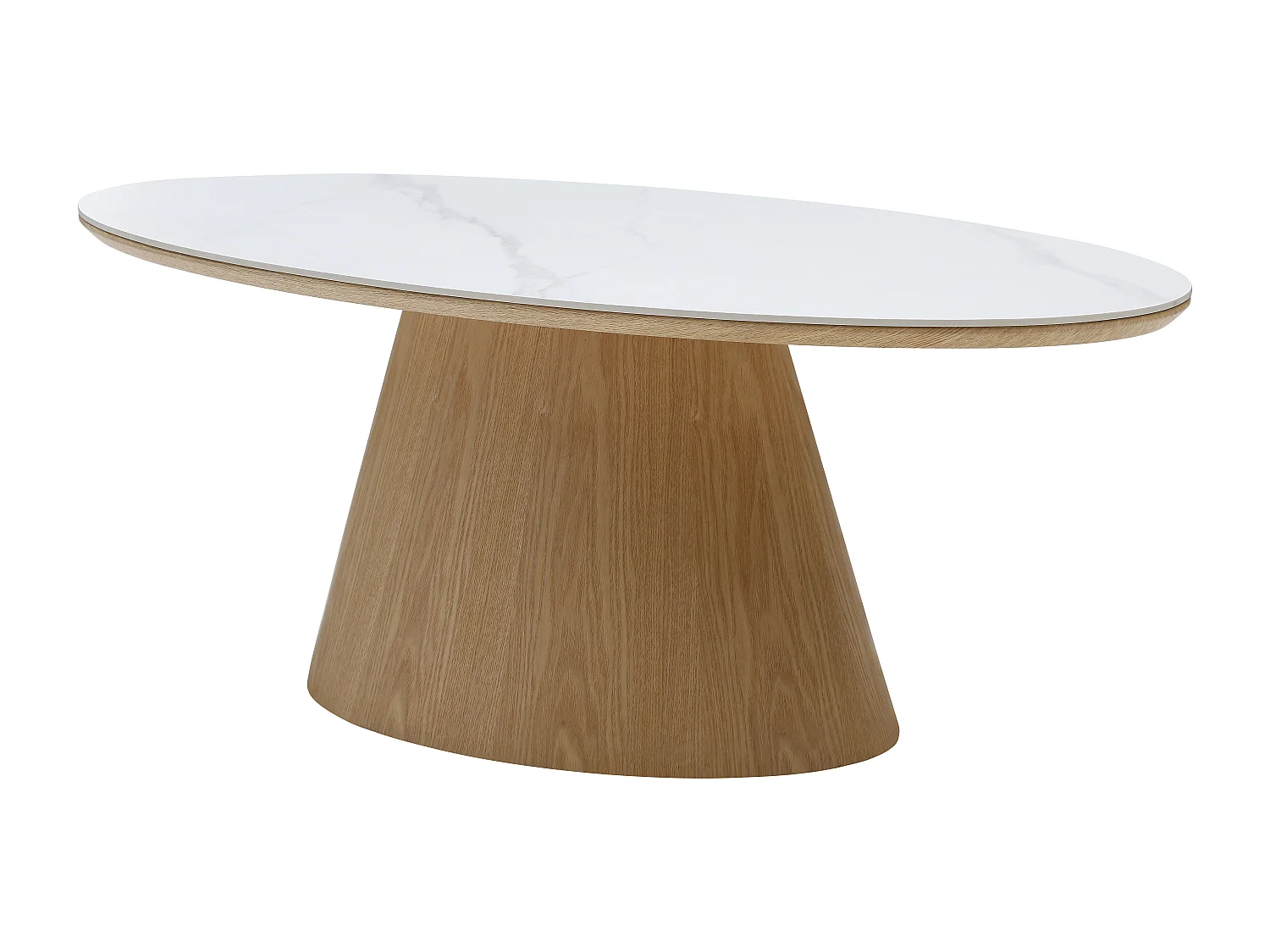 Tavolino in ceramica e quercia Effetto marmo bianco e naturale chiaro - ANTELADA