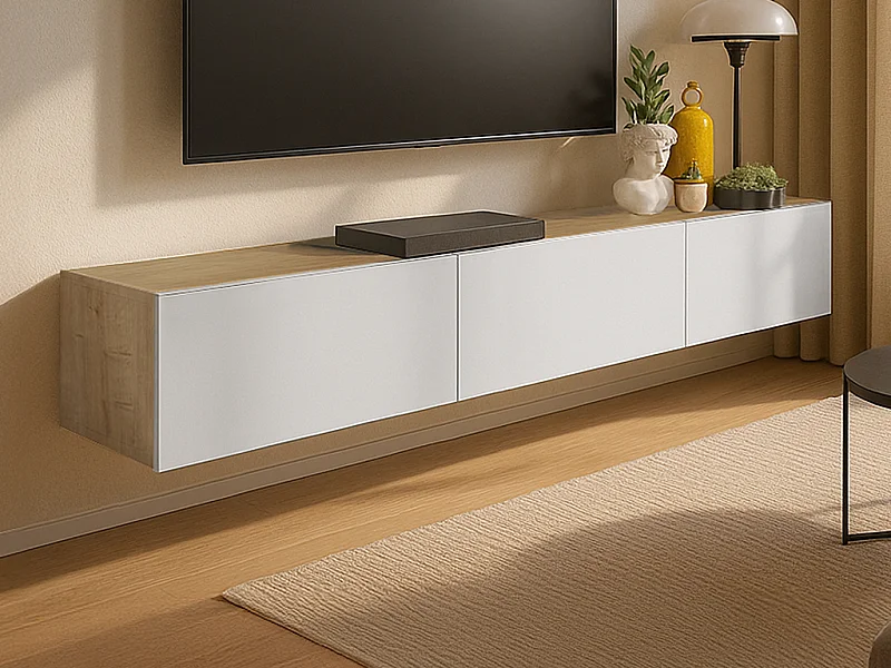 Mobile TV sospeso con 3 ante Bianco e Naturale chiaro - VIKILA