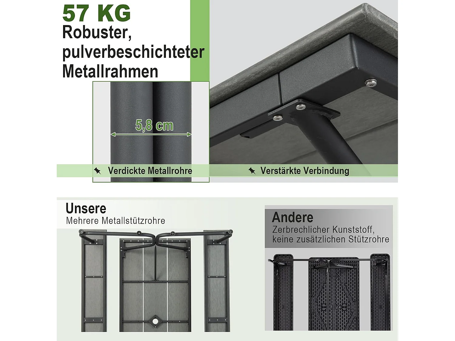 Biertentgarnituur, 183 cm, biertafelgarnituur, biertafel met HDPE-tafelblad, parasolgat, feesttentgarnituur, zitgarnituur voor tuin, terras, erf, grijs ZB33314