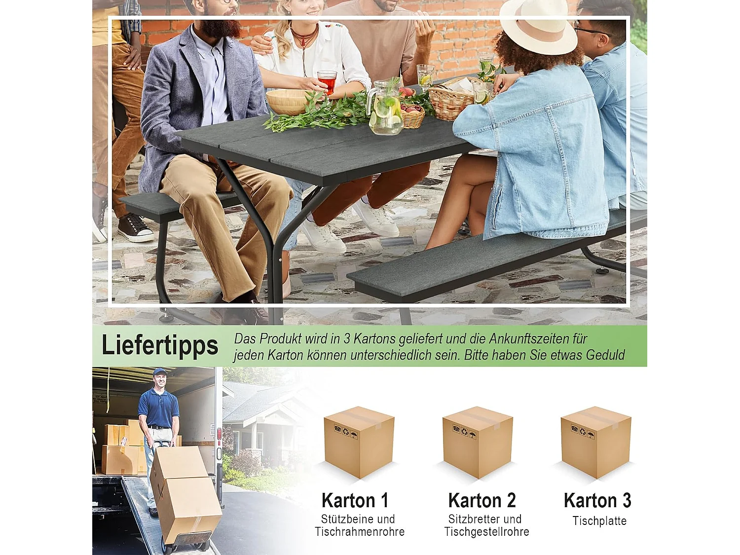 Biertentgarnituur, 183 cm, biertafelgarnituur, biertafel met HDPE-tafelblad, parasolgat, feesttentgarnituur, zitgarnituur voor tuin, terras, erf, grijs ZB33314