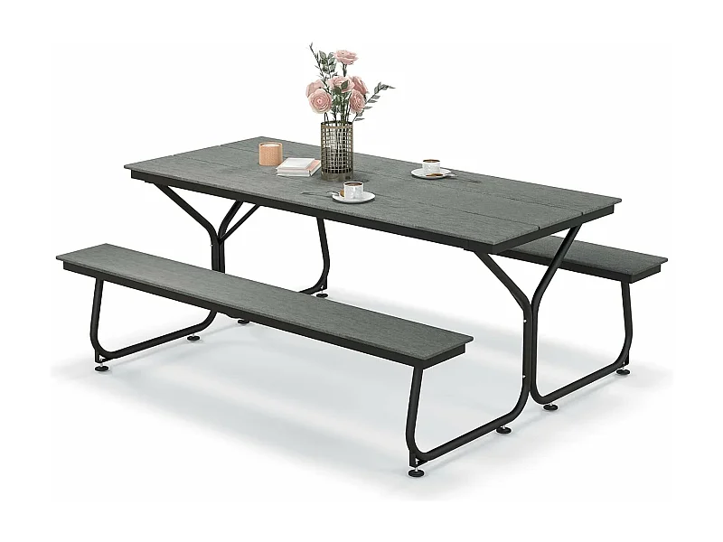 Biertentgarnituur, 183 cm, biertafelgarnituur, biertafel met HDPE-tafelblad, parasolgat, feesttentgarnituur, zitgarnituur voor tuin, terras, erf, grijs ZB33314