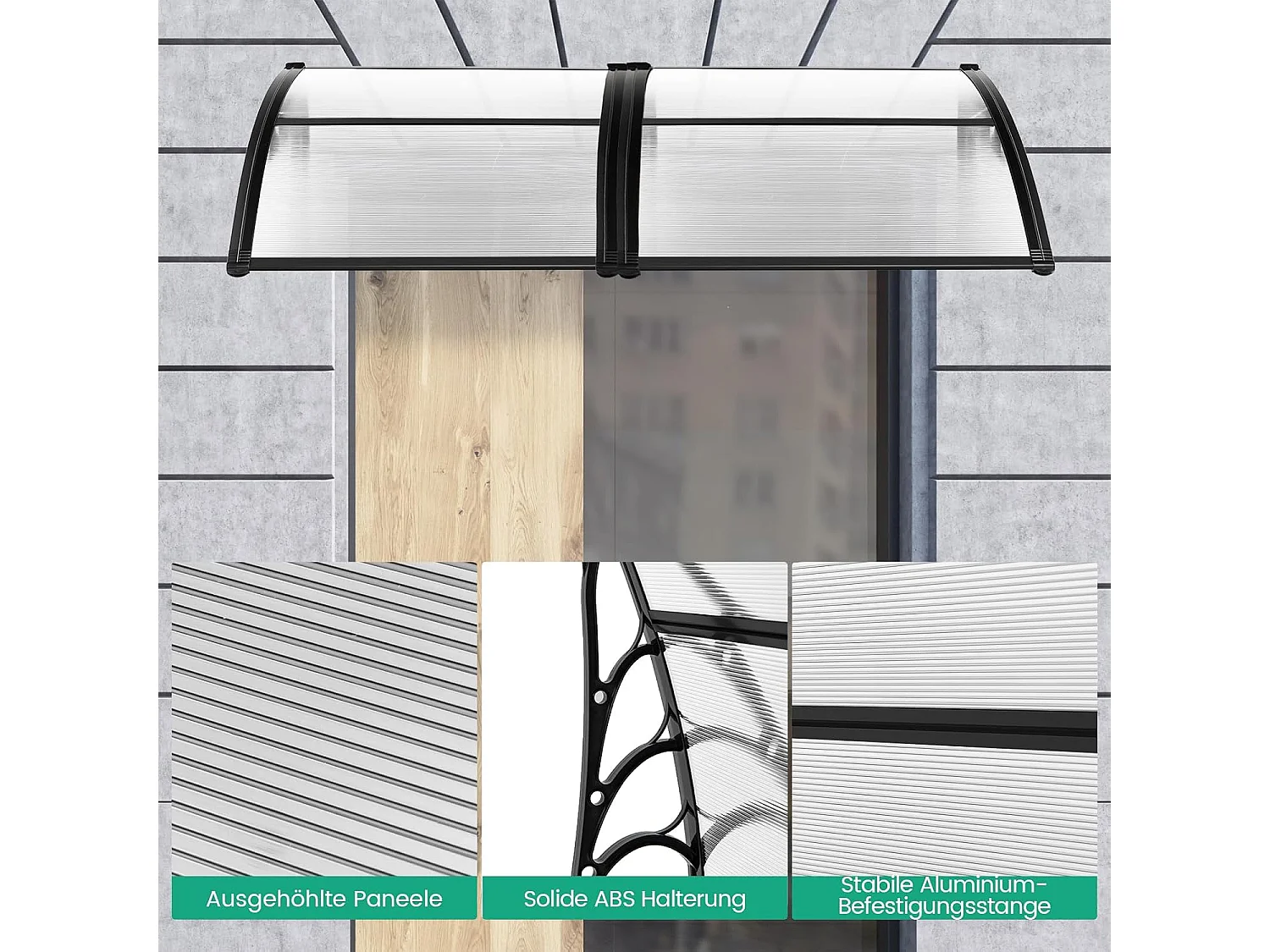 Luifel voor voordeur, overkapping van aluminium en polycarbonaat, boogluifel, deurluifel, afdak voor huisdeur, deurluifel voor entree, 122 x 99 cm ZB33441