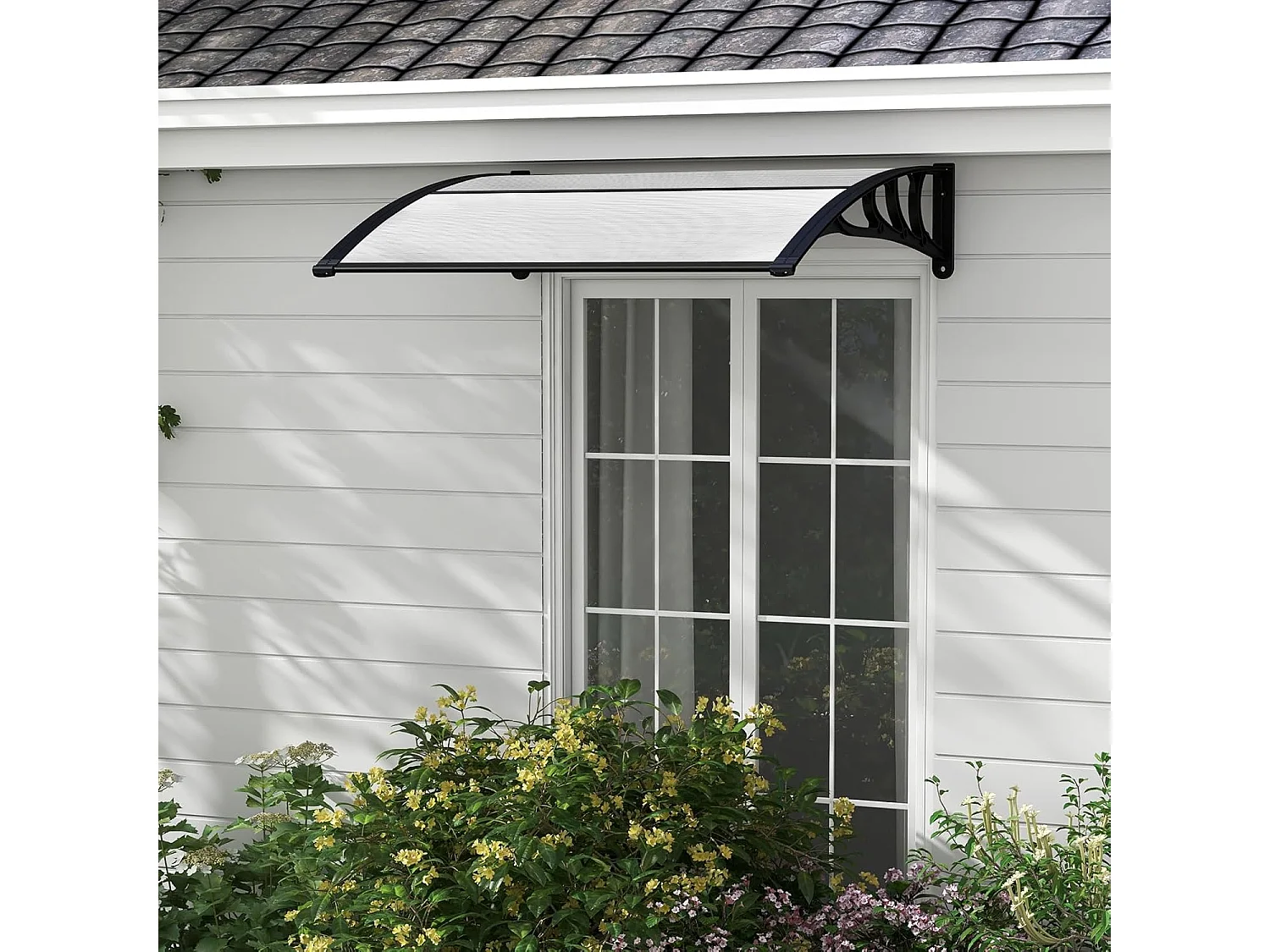 Luifel voor voordeur, overkapping van aluminium en polycarbonaat, boogluifel, deurluifel, afdak voor huisdeur, deurluifel voor entree, 122 x 99 cm ZB33441