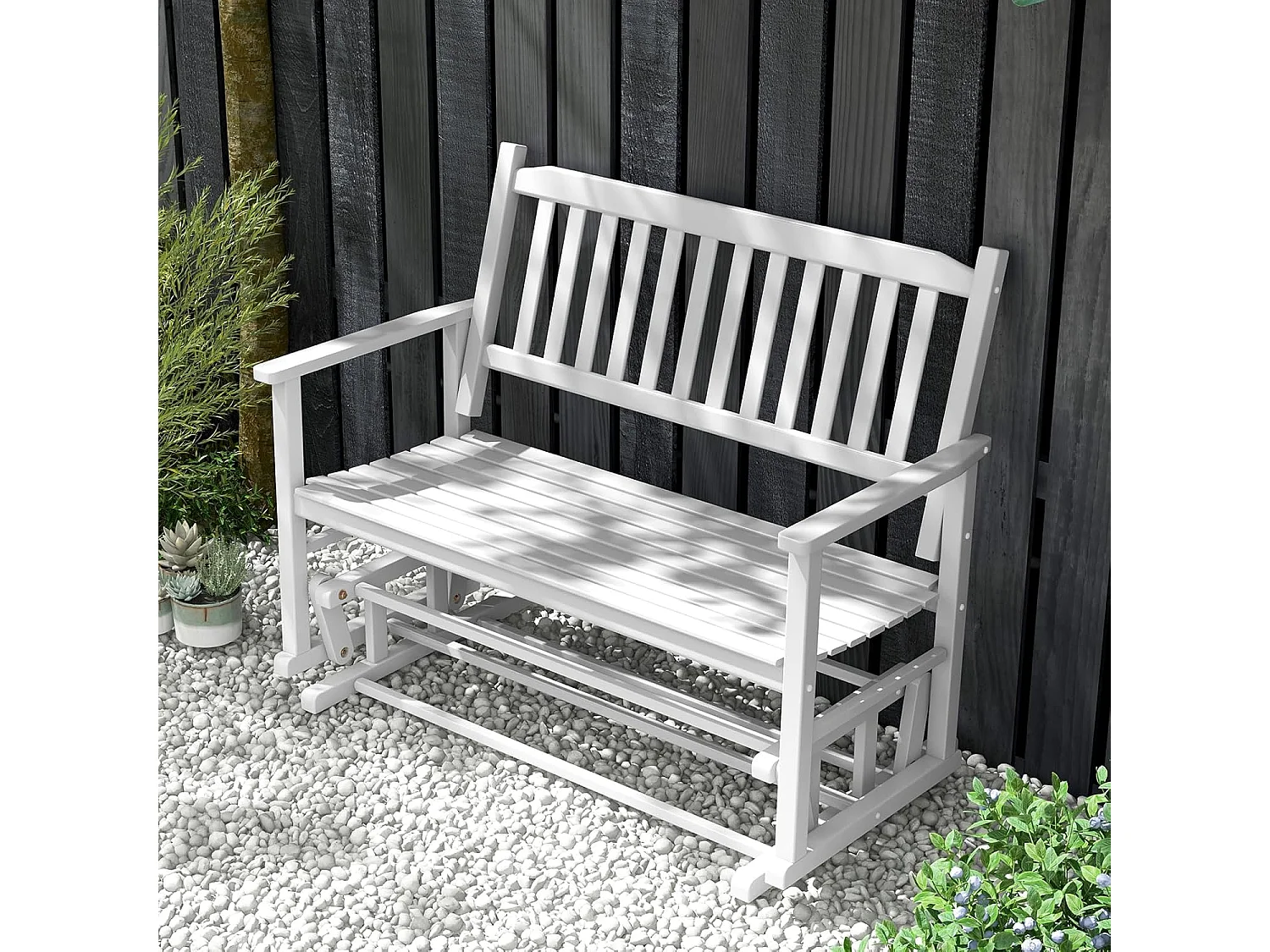 Tuinbank met zachte glijbeweging, weerbestendige schommelbank, 2-zits houten bank, terrasbank, zitbank voor balkon, tuin, terras, 126 x 68 x 100