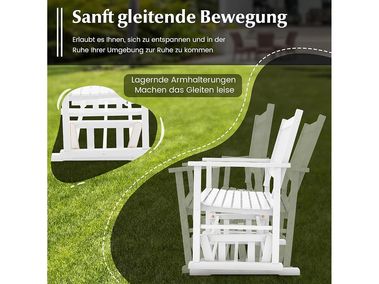 Tuinbank met zachte glijbeweging, weerbestendige schommelbank, 2-zits houten bank, terrasbank, zitbank voor balkon, tuin, terras, 126 x 68 x 100