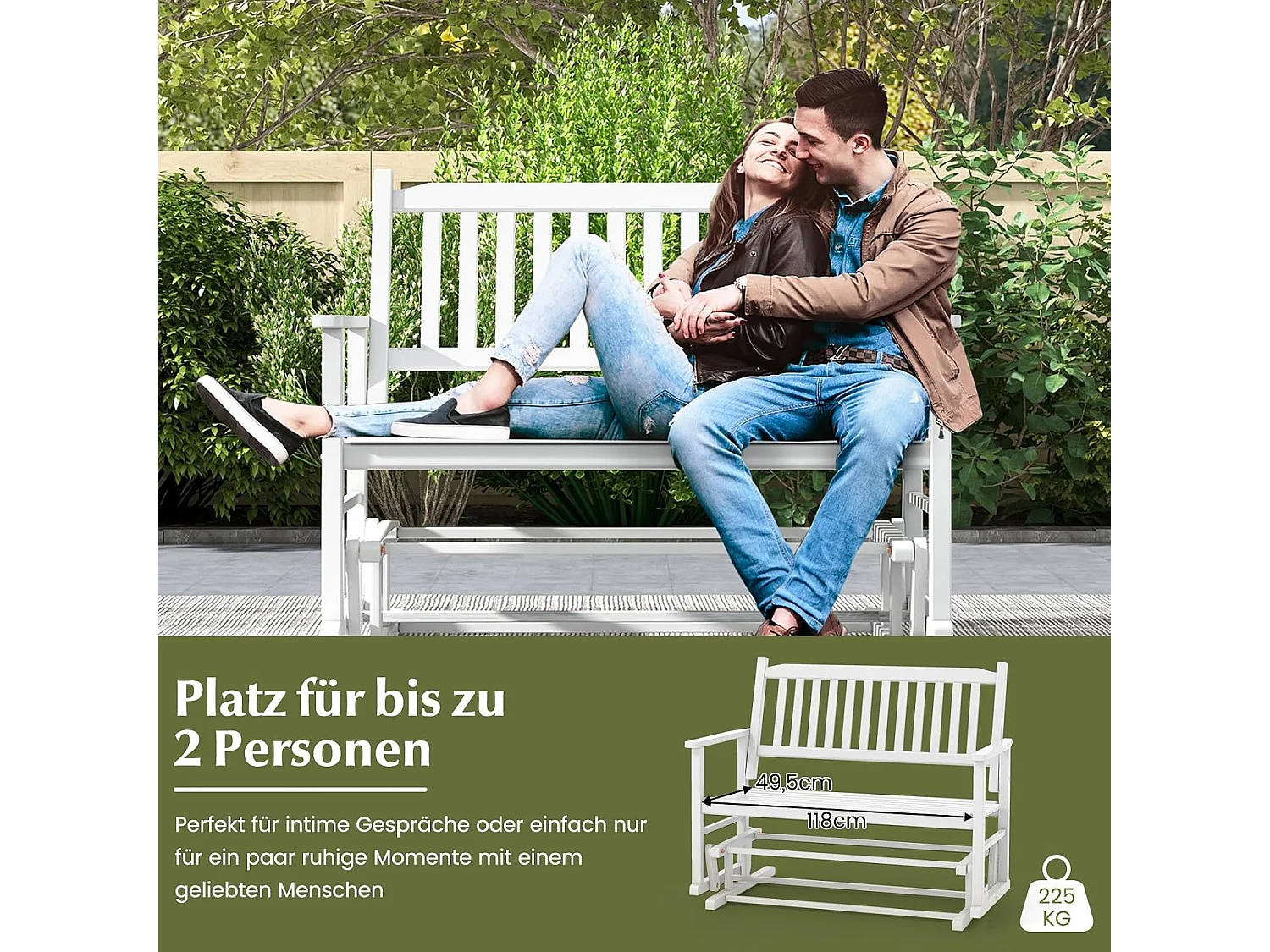 Tuinbank met zachte glijbeweging, weerbestendige schommelbank, 2-zits houten bank, terrasbank, zitbank voor balkon, tuin, terras, 126 x 68 x 100