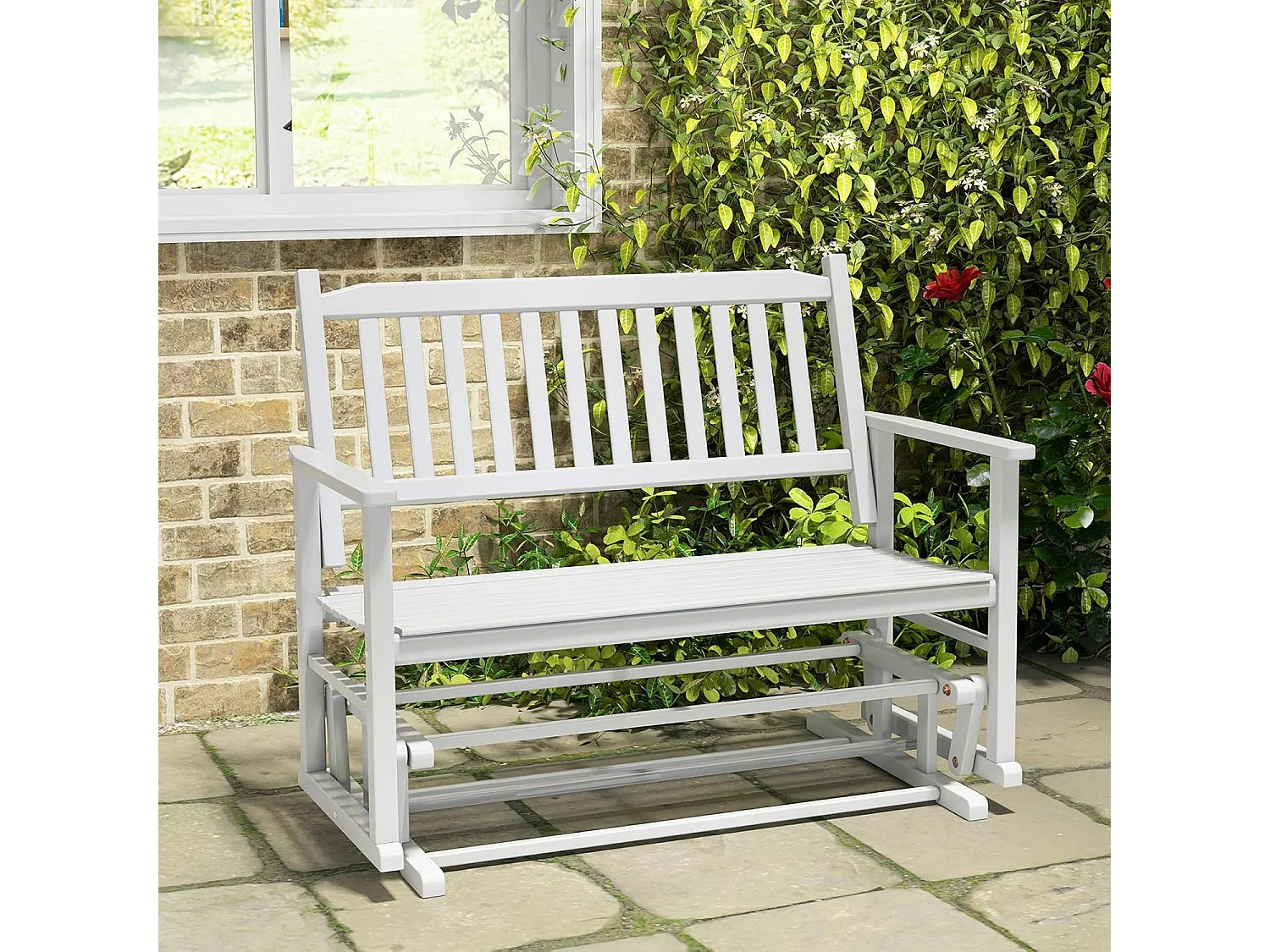 Tuinbank met zachte glijbeweging, weerbestendige schommelbank, 2-zits houten bank, terrasbank, zitbank voor balkon, tuin, terras, 126 x 68 x 100