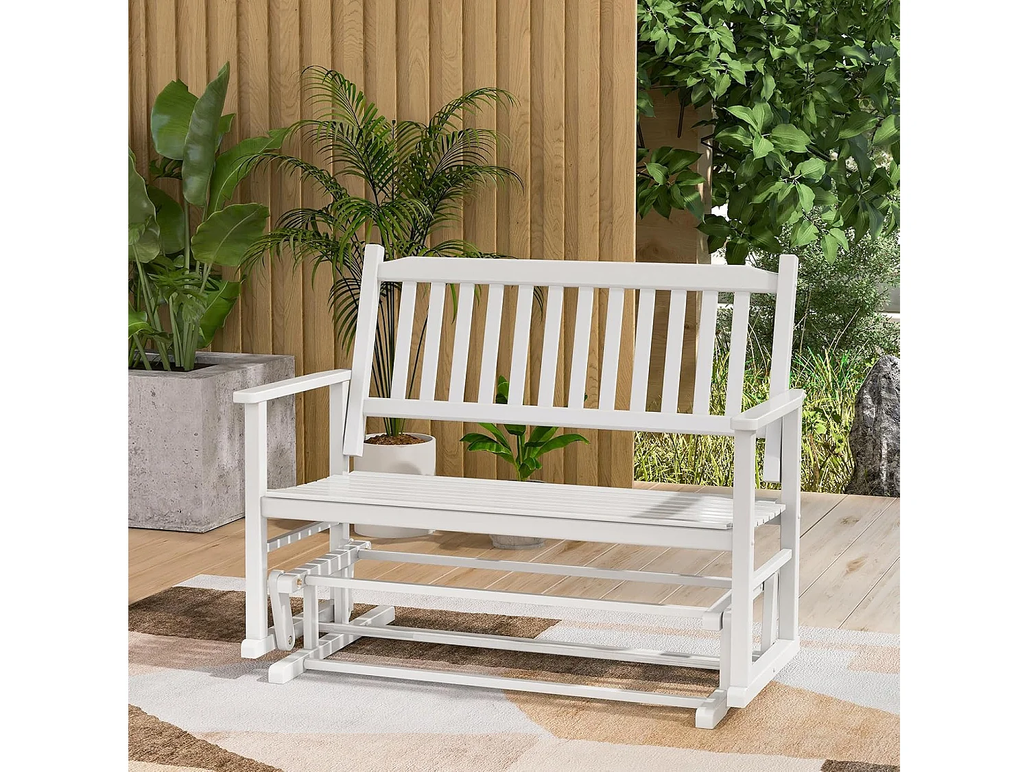 Tuinbank met zachte glijbeweging, weerbestendige schommelbank, 2-zits houten bank, terrasbank, zitbank voor balkon, tuin, terras, 126 x 68 x 100