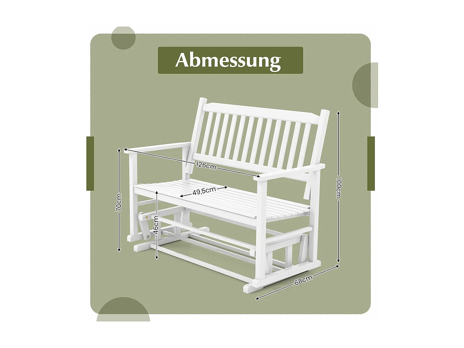 Tuinbank met zachte glijbeweging, weerbestendige schommelbank, 2-zits houten bank, terrasbank, zitbank voor balkon, tuin, terras, 126 x 68 x 100