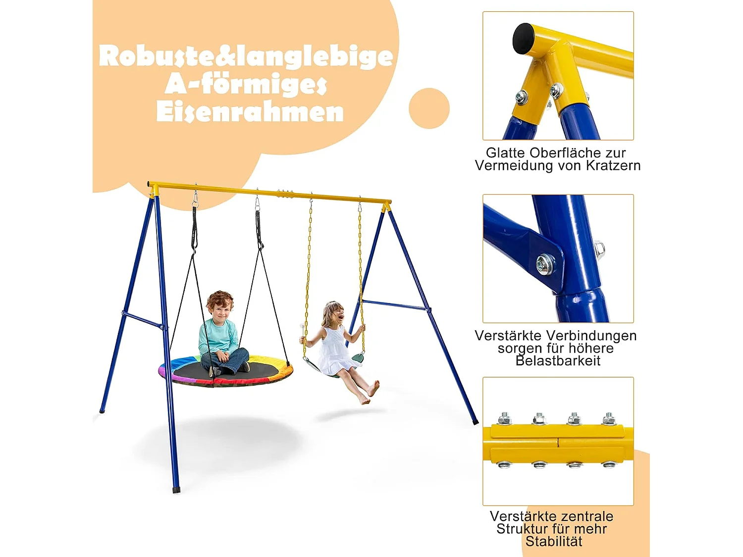 Dubbele schommel met frame, outdoor schommel voor kinderen, schommelframe met kinderschommel en nestschommel, schommelframe(2 schommels met frame) ZB33567
