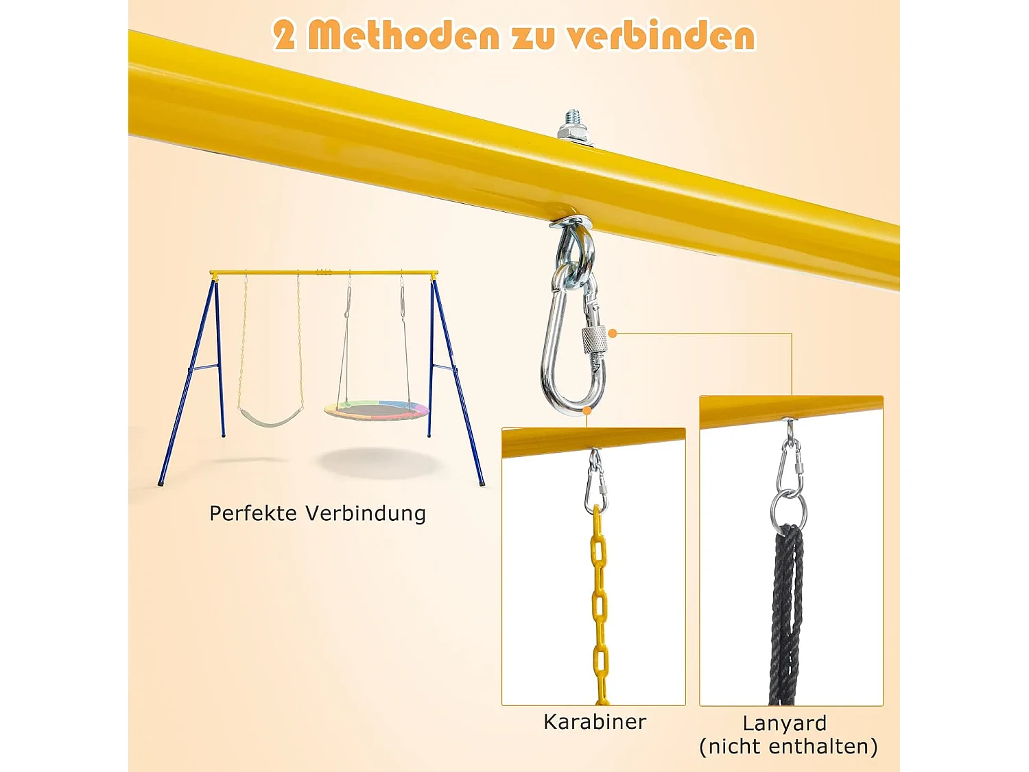 Dubbele schommel met frame, outdoor schommel voor kinderen, schommelframe met kinderschommel en nestschommel, schommelframe(2 schommels met frame) ZB33567