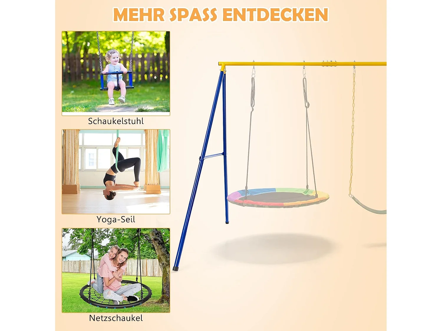 Dubbele schommel met frame, outdoor schommel voor kinderen, schommelframe met kinderschommel en nestschommel, schommelframe(2 schommels met frame) ZB33567
