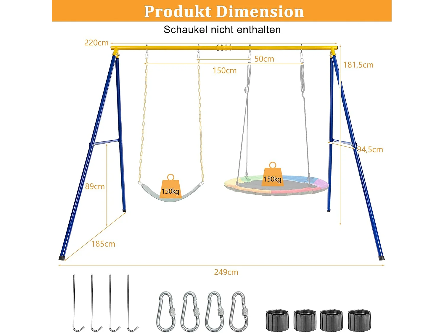 Dubbele schommel met frame, outdoor schommel voor kinderen, schommelframe met kinderschommel en nestschommel, schommelframe(2 schommels met frame) ZB33567