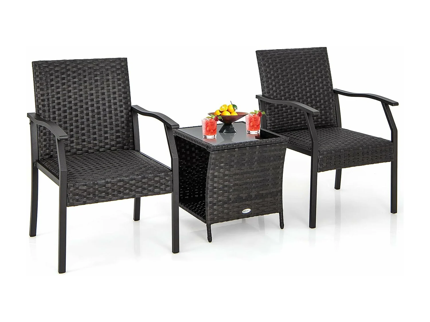 3-delige tuinmeubelset, rotan balkonset met 2 stoelen en tafel, balkonmeubels, rotan meubels voor klein balkon, terrasmeubels, zitgroep voor tuin, veranda