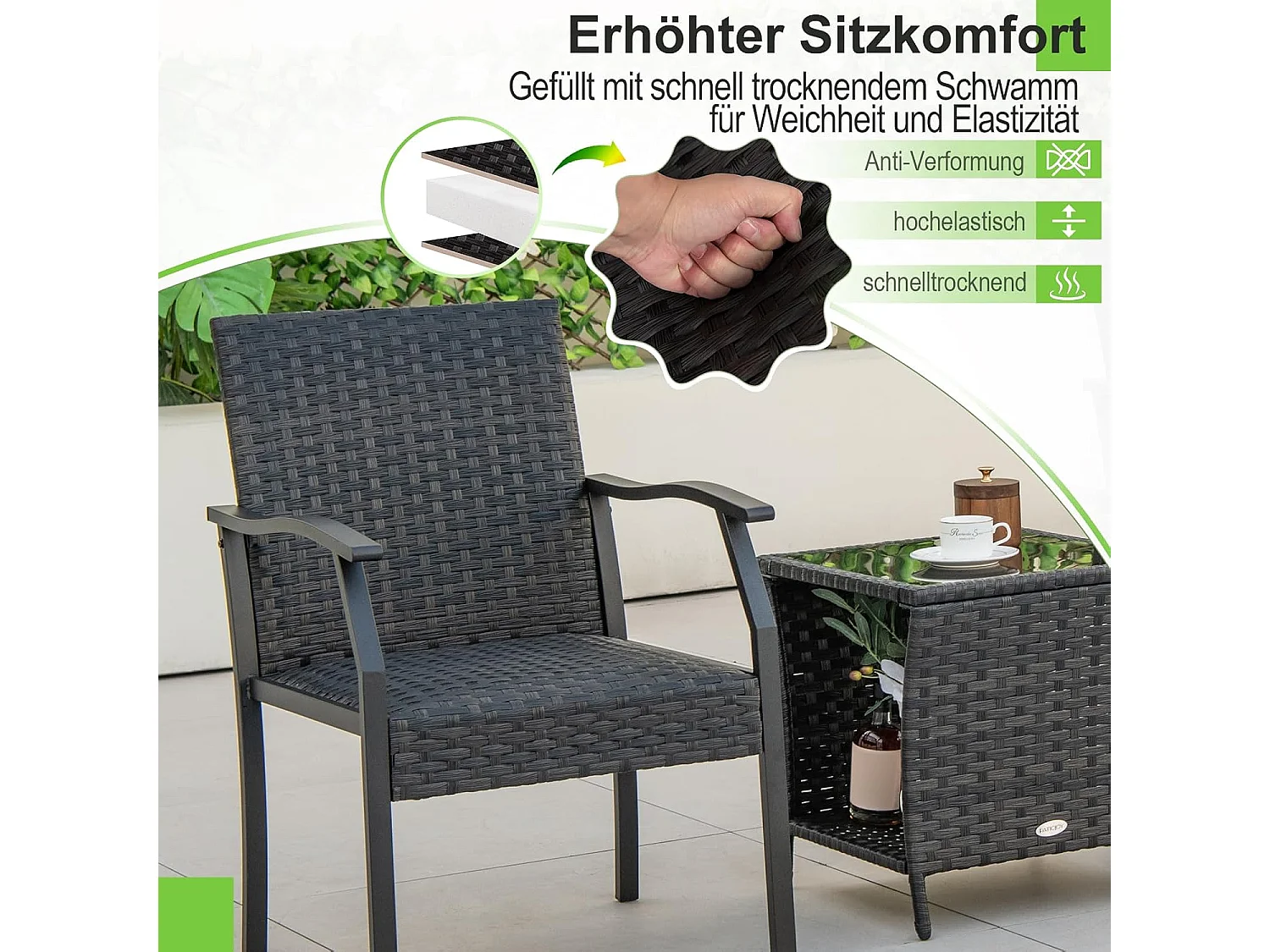 3-delige tuinmeubelset, rotan balkonset met 2 stoelen en tafel, balkonmeubels, rotan meubels voor klein balkon, terrasmeubels, zitgroep voor tuin, veranda