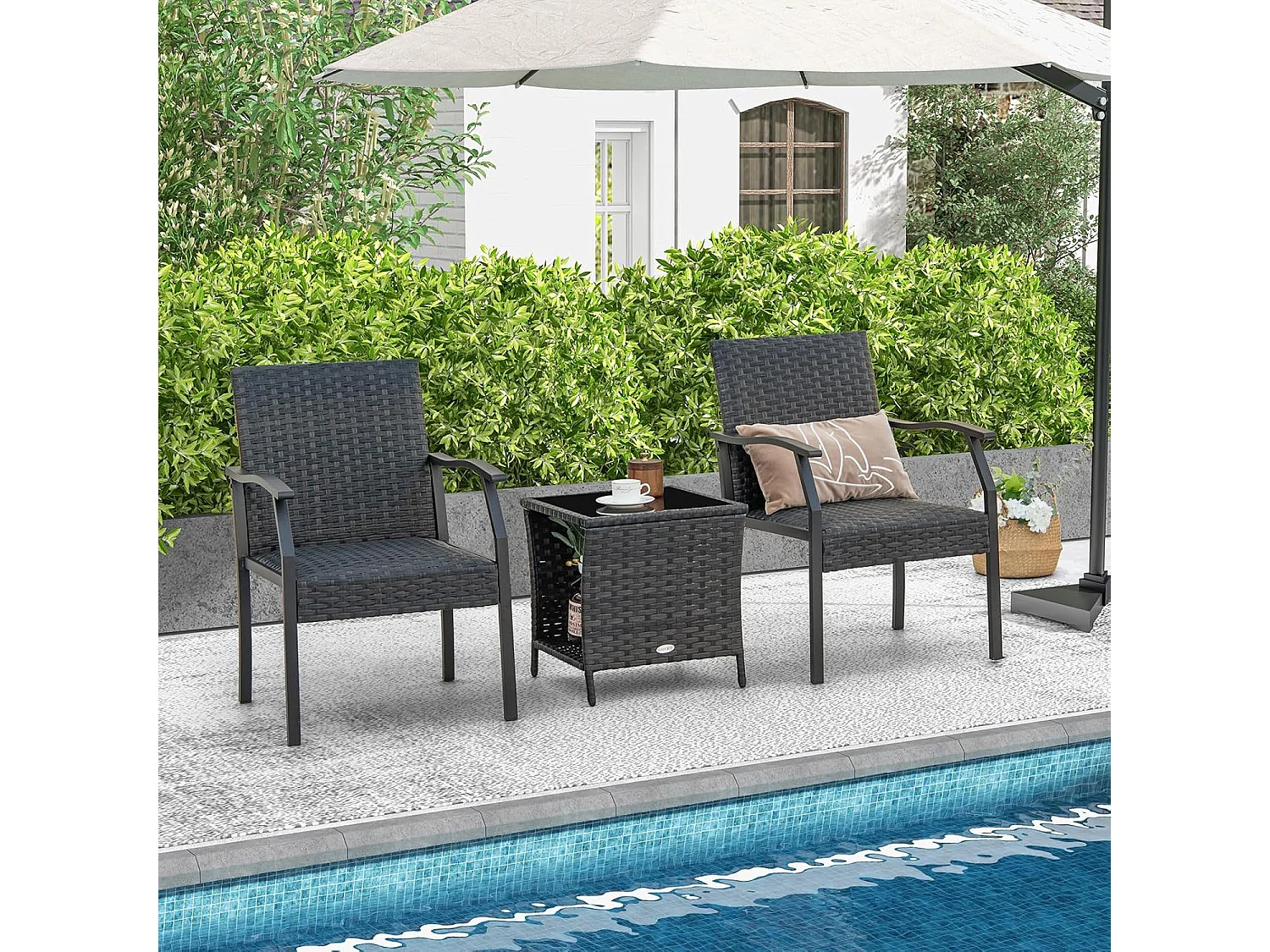 3-delige tuinmeubelset, rotan balkonset met 2 stoelen en tafel, balkonmeubels, rotan meubels voor klein balkon, terrasmeubels, zitgroep voor tuin, veranda