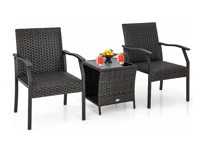 3-delige tuinmeubelset, rotan balkonset met 2 stoelen en tafel, balkonmeubels, rotan meubels voor klein balkon, terrasmeubels, zitgroep voor tuin, veranda