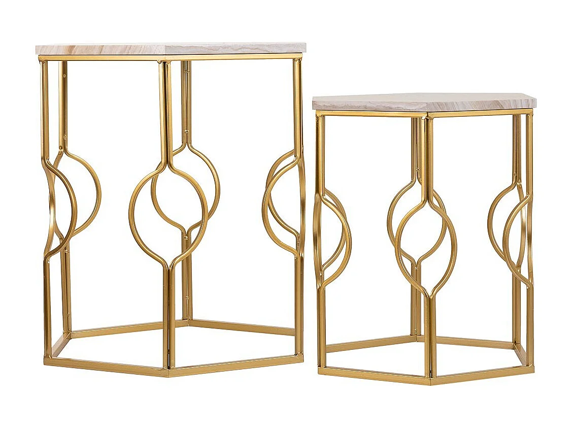 Set mit 2 goldenen Metalltischen