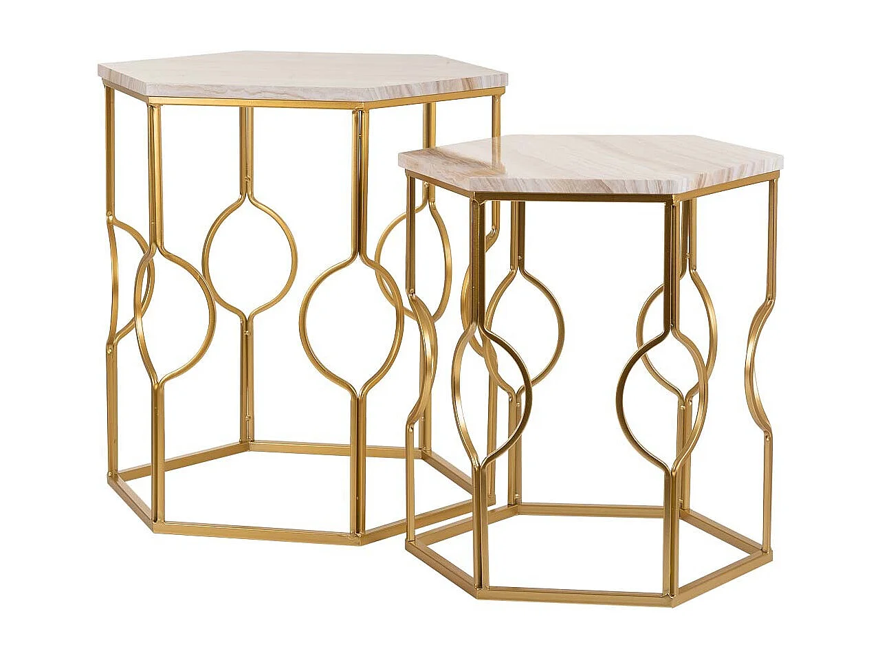 Set mit 2 goldenen Metalltischen