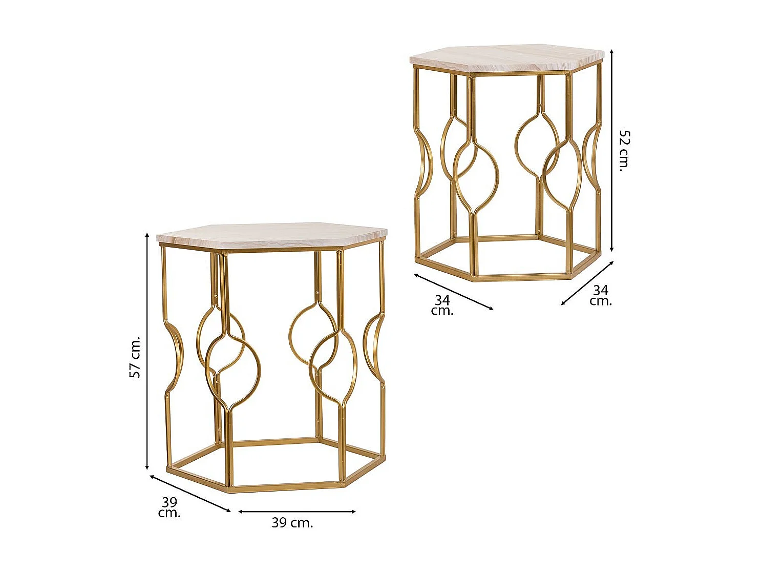 Set mit 2 goldenen Metalltischen