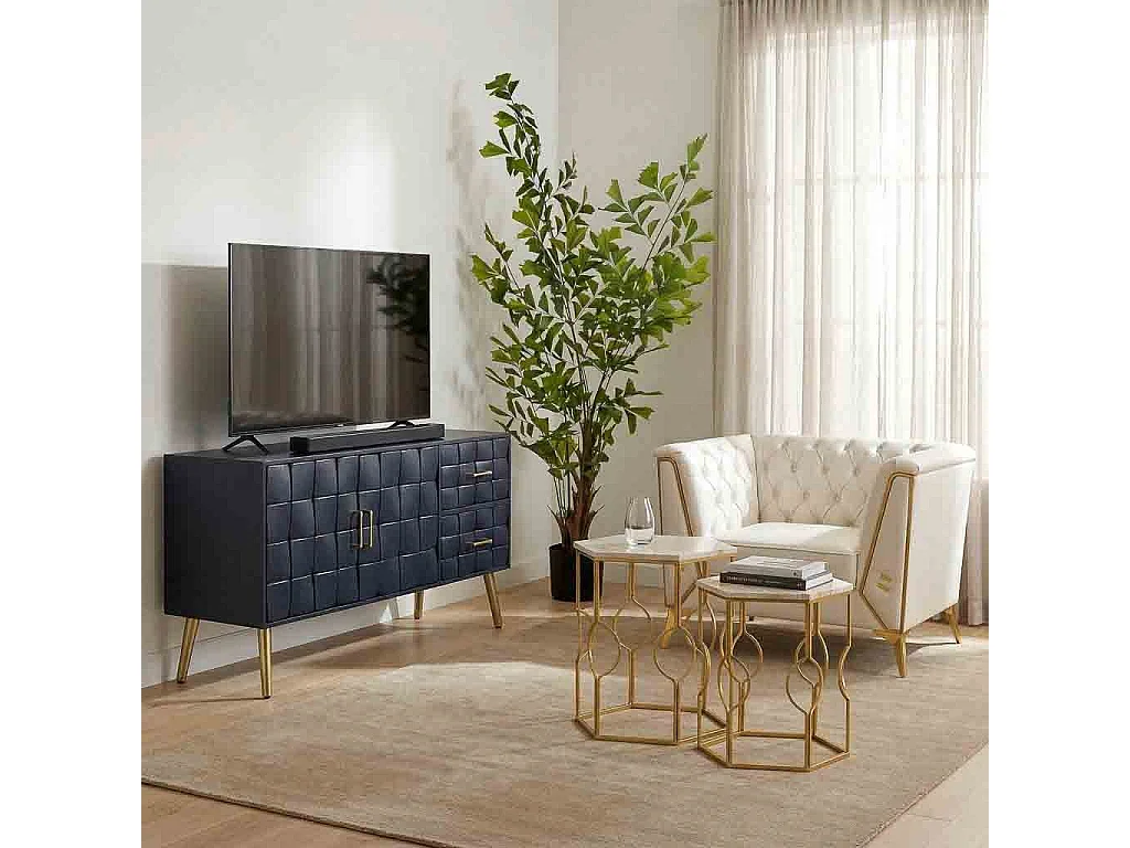 Conjunto de 2 mesas em metal dourado