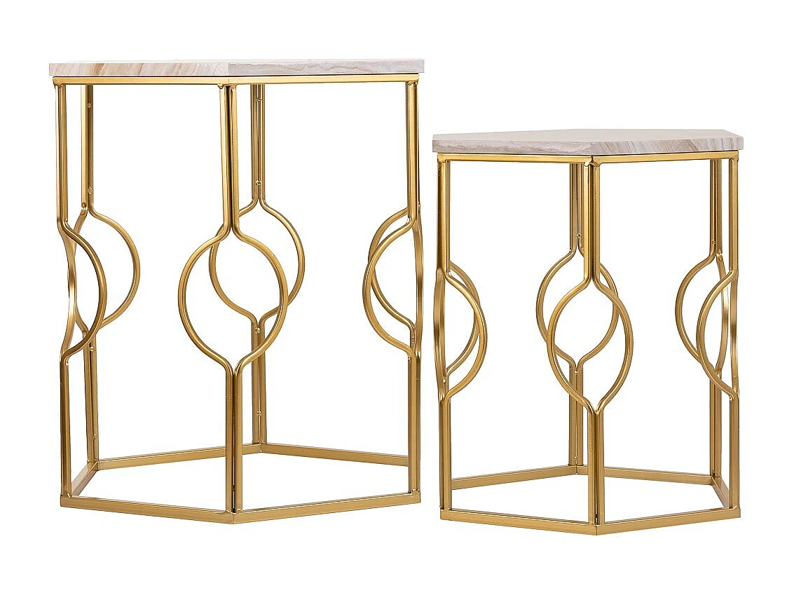 Conjunto de 2 mesas em metal dourado