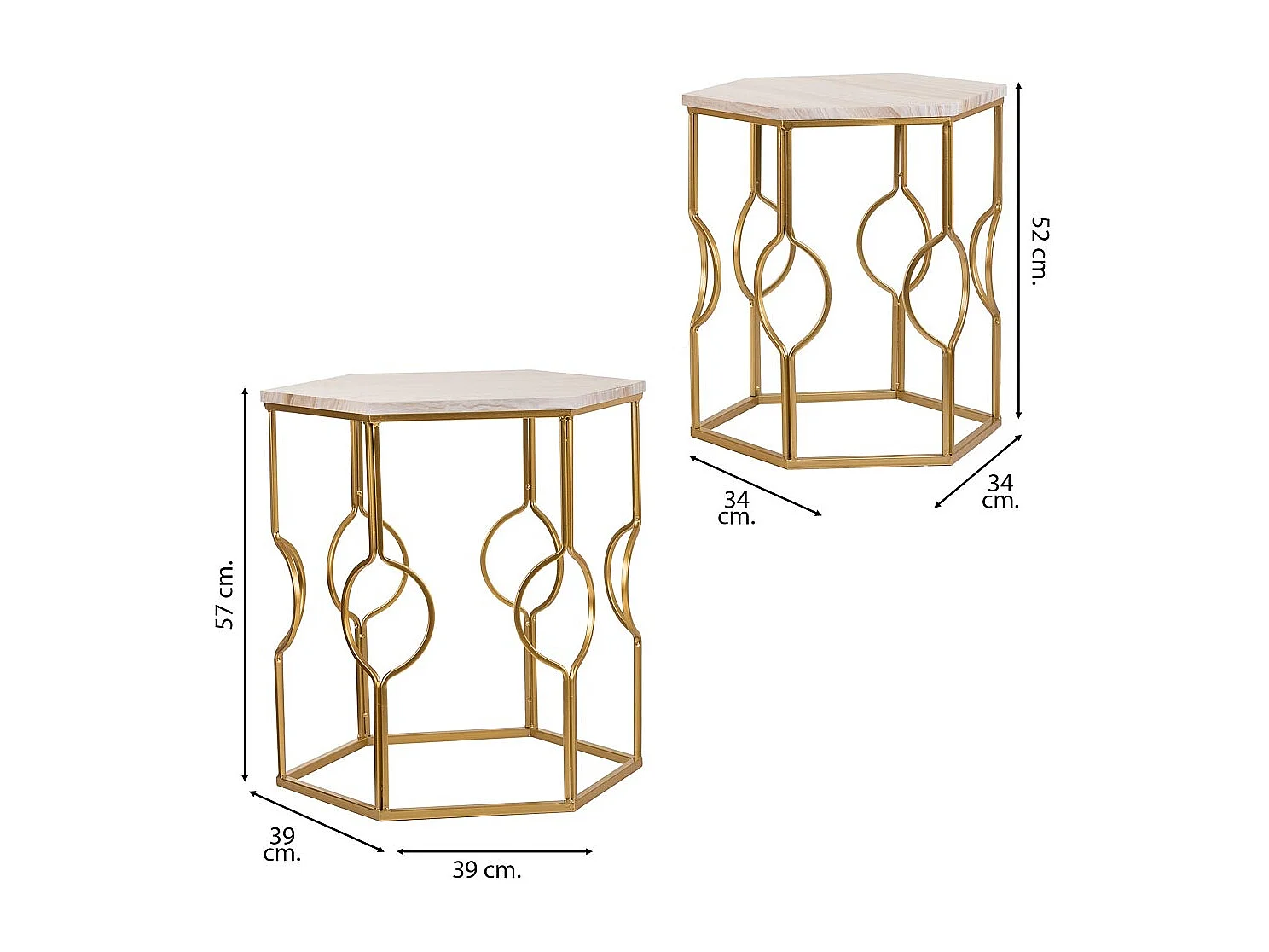 Conjunto de 2 mesas em metal dourado