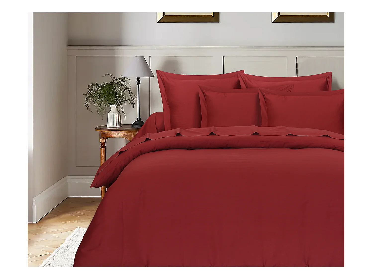 Parure de lit 1 personne 140x200 cm  satin de coton bordeaux