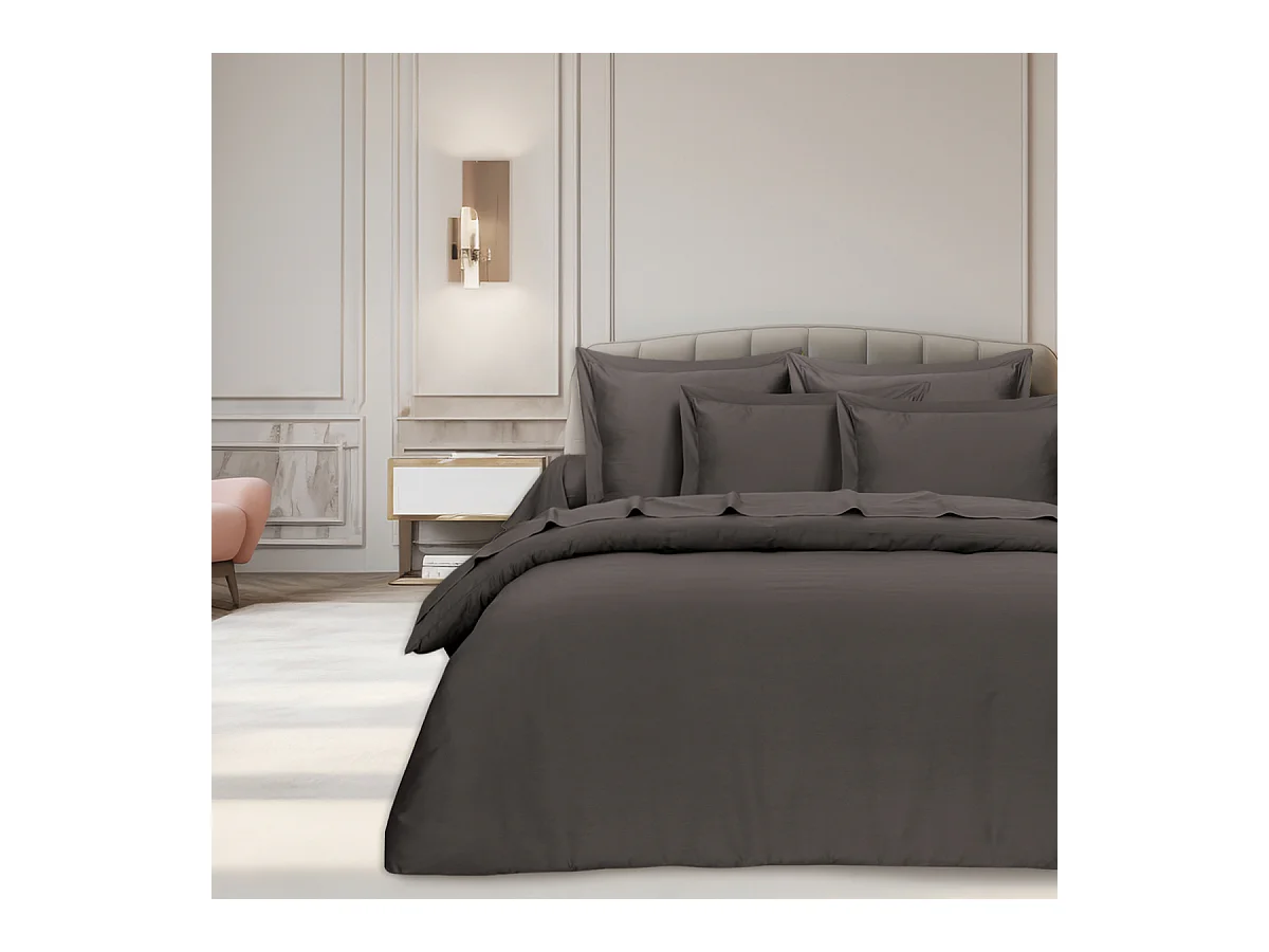 Parure de lit  2 personnes  200x200 cm  satin de coton anthracite