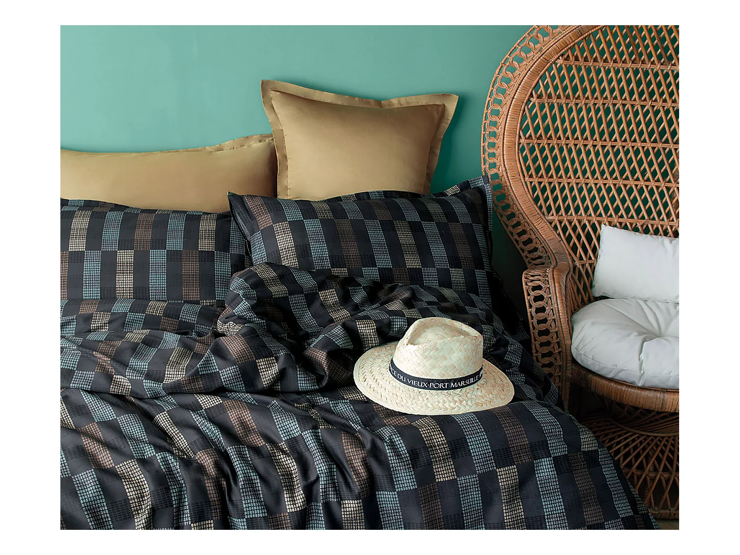 Parure de lit  2 personnes  240x220 cm satin de coton imprimé