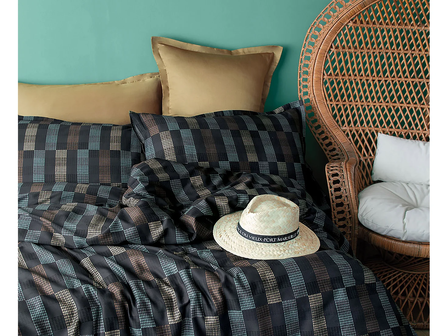 Parure de lit  2 personnes  240x220 cm satin de coton imprimé