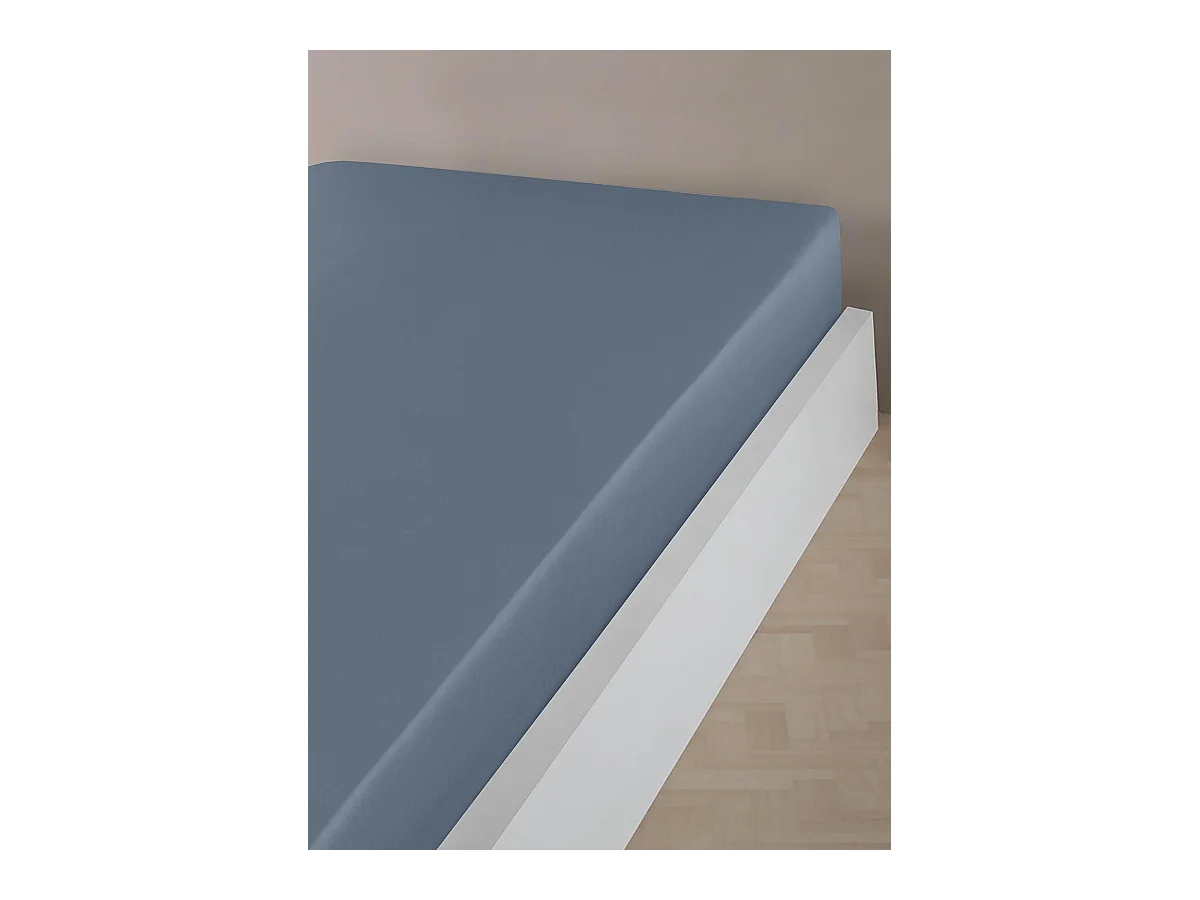 Drap housse 160x200 cm satin de coton bleu