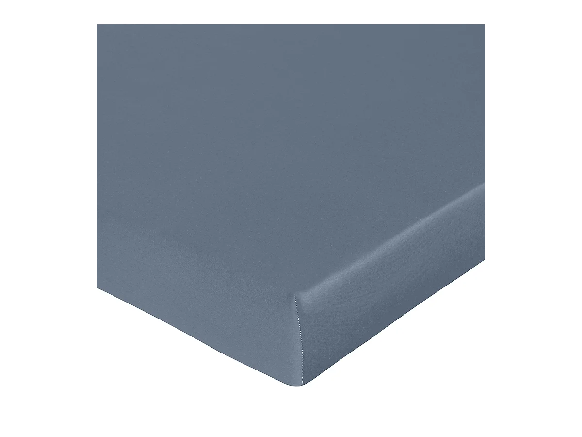 Drap housse 180x200 cm satin de coton bleu