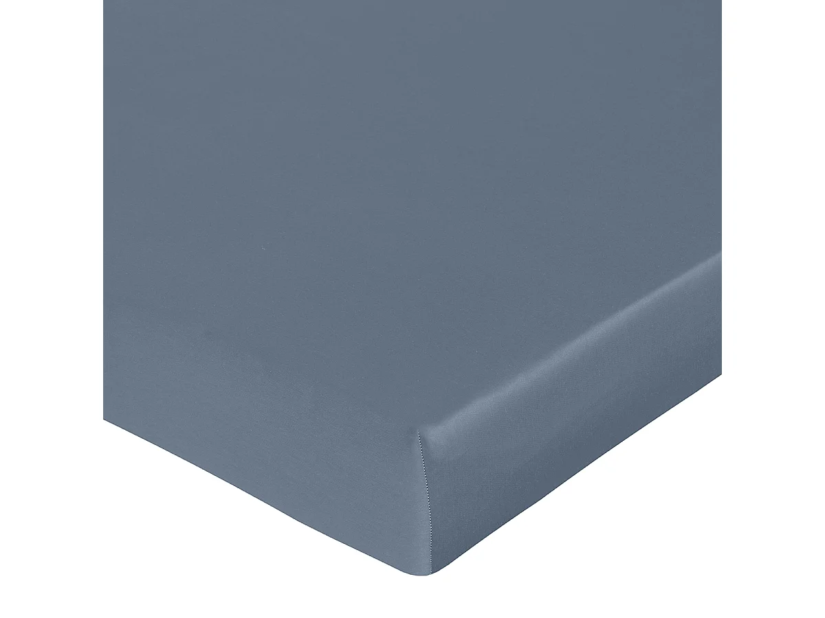 Drap housse 90x190 cm satin de coton bleu