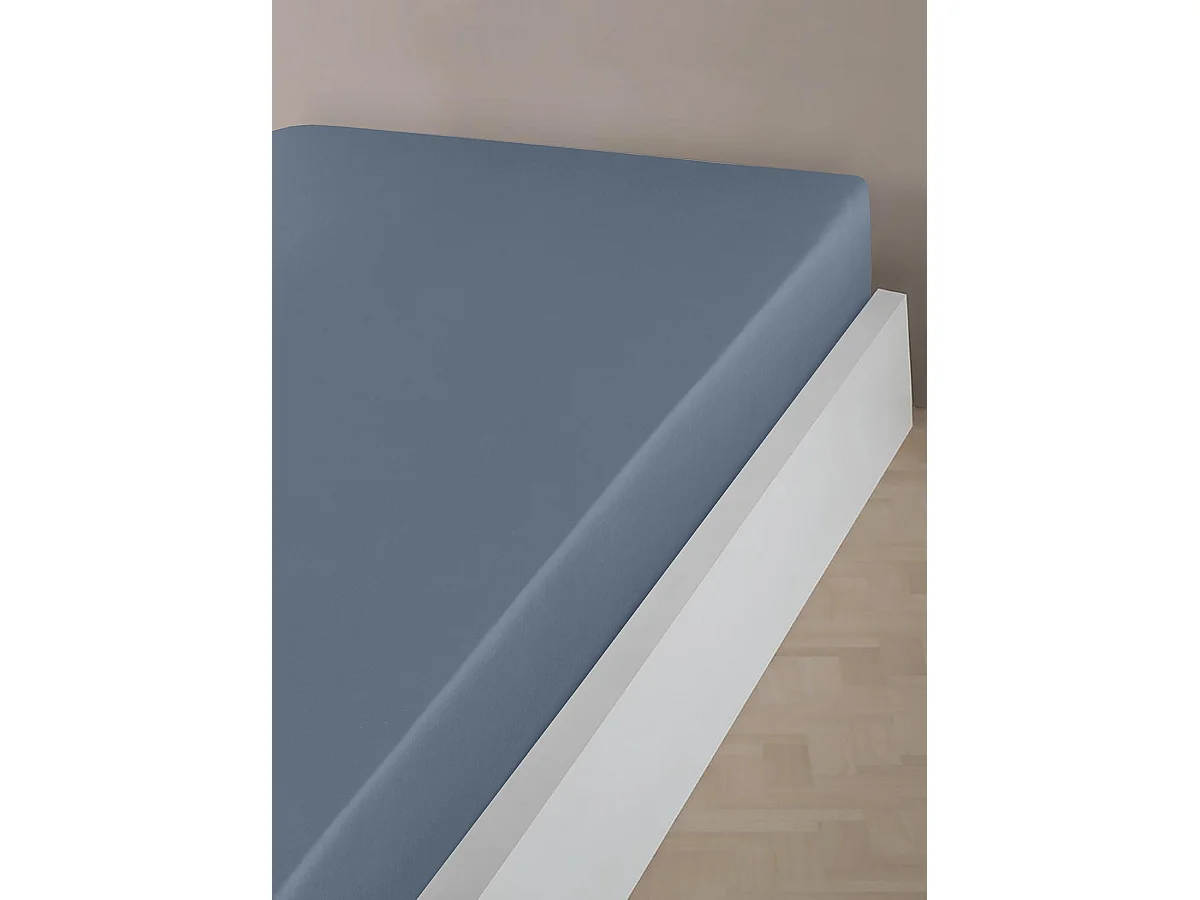 Drap housse 90x190 cm satin de coton bleu