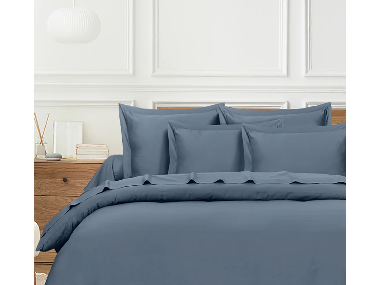 Housse de couette 200x200 cm 2 personnes satin de coton bleu
