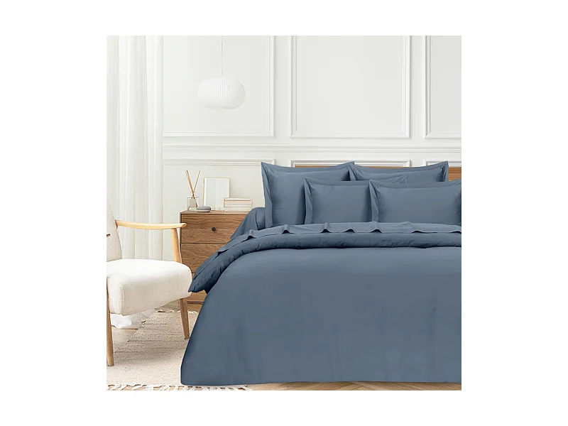 Housse de couette  140x200 cm 1 personne satin de coton bleu