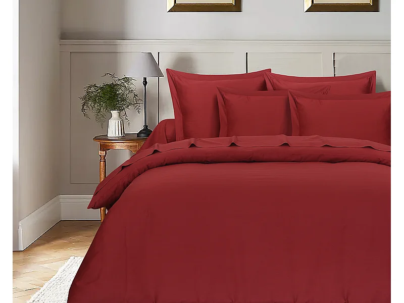 Housse de couette  140x200 cm 1 personne satin de coton bordeaux