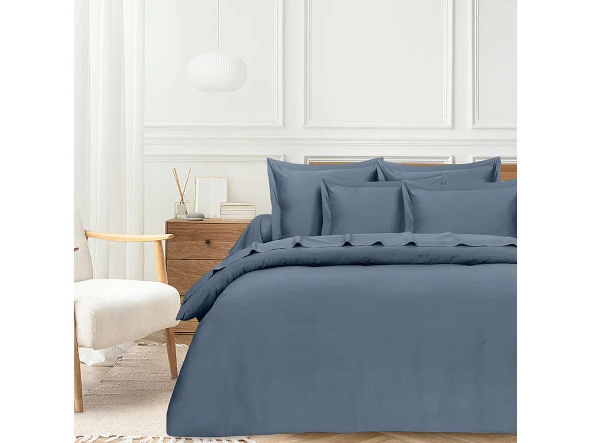 Drap plat 2 personnes  240x300 cm satin de coton bleu