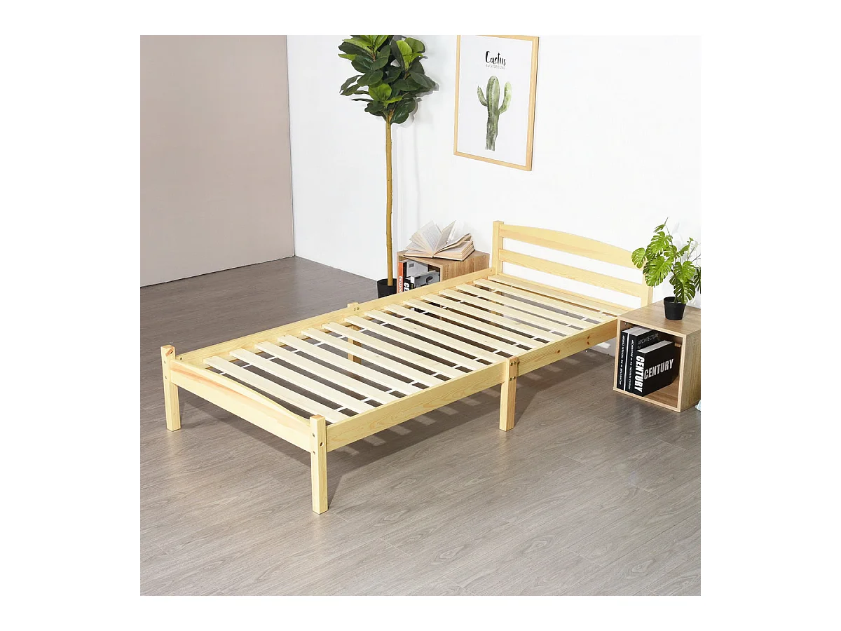 Structure de Lit Simple en Bois - 90x190 cm - Naturel