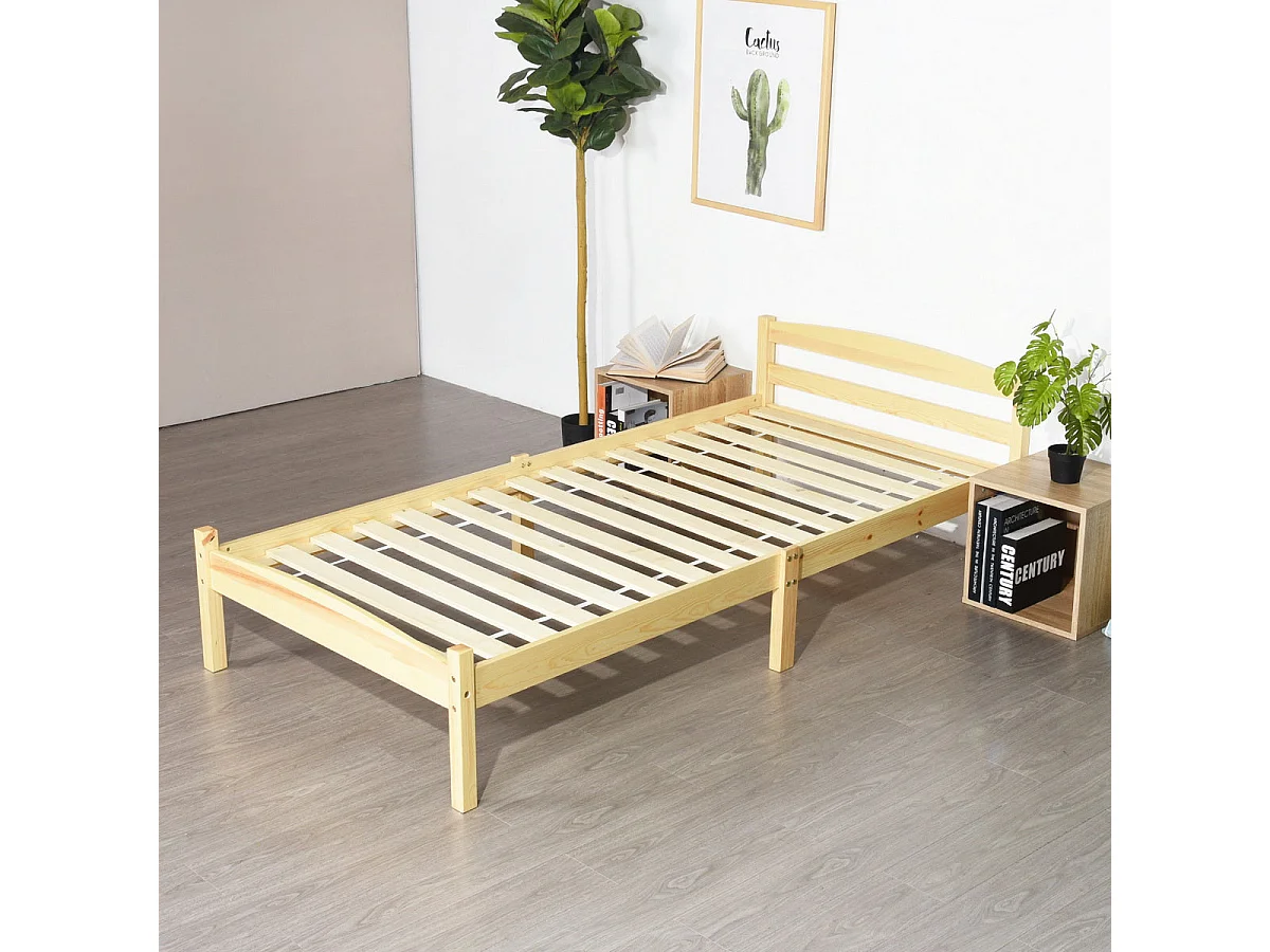Structure de Lit Simple en Bois - 90x190 cm - Naturel