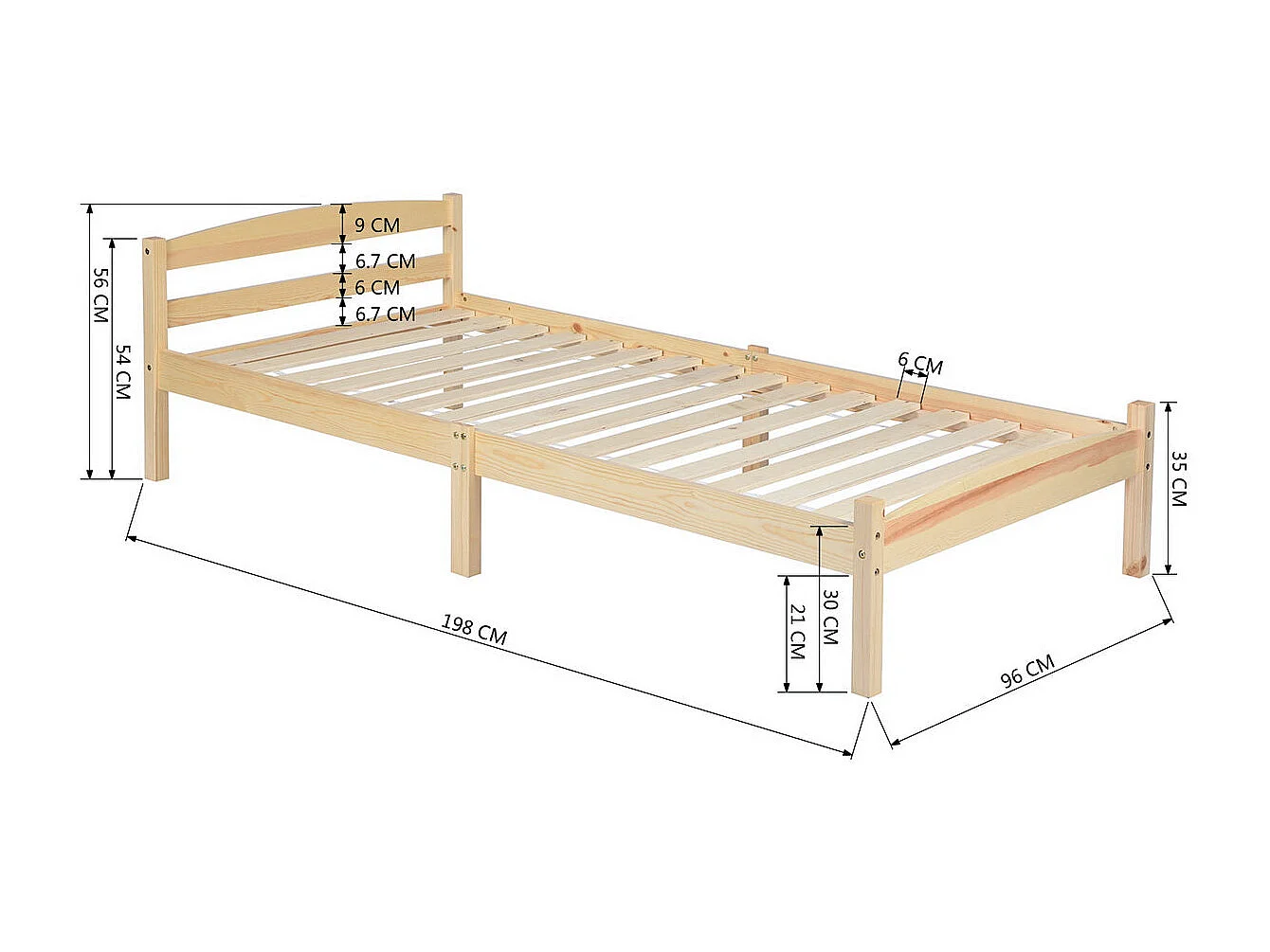 Structure de Lit Simple en Bois - 90x190 cm - Naturel